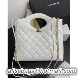 Buy Discount Chanel 31 Shiny Lambskin Small Shopping bag AS4853 White 2024