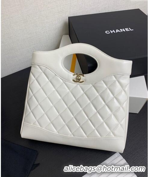 Buy Discount Chanel 31 Shiny Lambskin Small Shopping bag AS4853 White 2024