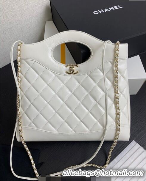 Buy Discount Chanel 31 Shiny Lambskin Small Shopping bag AS4853 White 2024