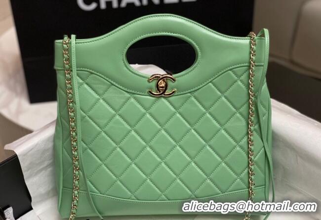 Promotional Chanel 31 Shiny Lambskin Small Shopping bag AS4853 Light Green 2024