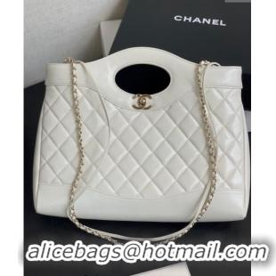 Famous Brand Chanel 31 Shiny Lambskin East-West Shopping bag AS4854 White 2024