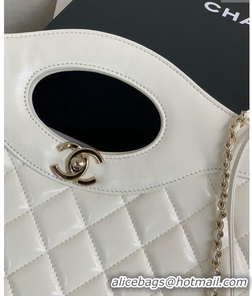 Famous Brand Chanel 31 Shiny Lambskin East-West Shopping bag AS4854 White 2024