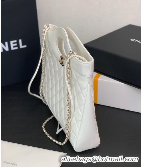 Famous Brand Chanel 31 Shiny Lambskin East-West Shopping bag AS4854 White 2024