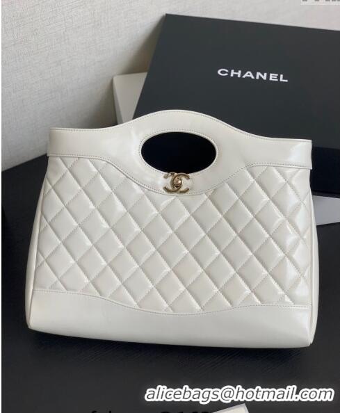 Famous Brand Chanel 31 Shiny Lambskin East-West Shopping bag AS4854 White 2024