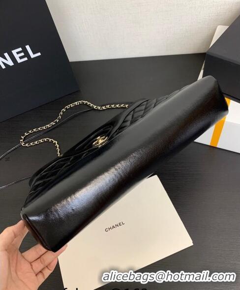 Super Quality Chanel 31 Shiny Lambskin East-West Shopping bag AS4854 Black 2024