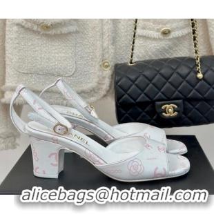 Best Price Chanel Coco Printed Lambskin Heel Sandals 6cm White/Pink 601011