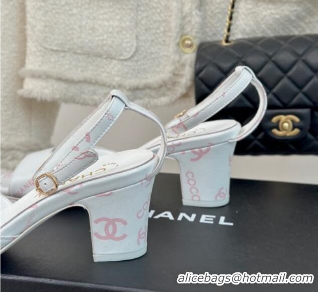 Best Price Chanel Coco Printed Lambskin Heel Sandals 6cm White/Pink 601011