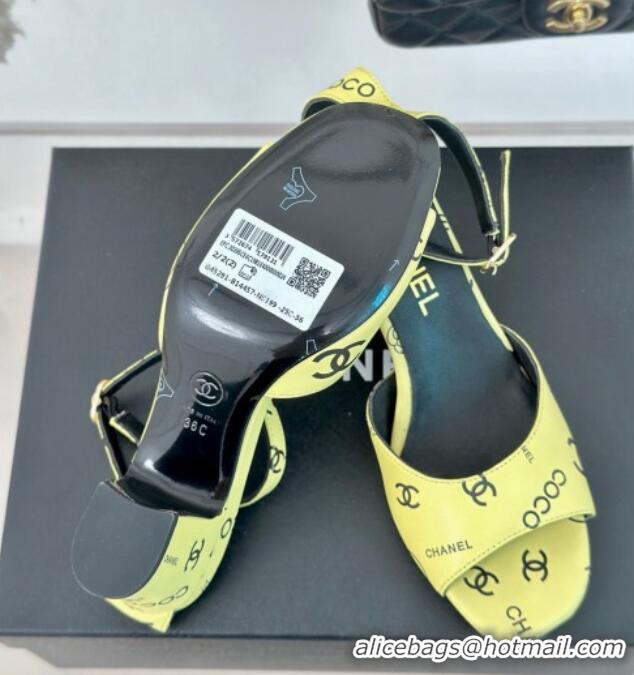 Sophisticated Chanel Coco Printed Lambskin Heel Sandals 6cm Yellow 601017