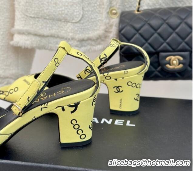 Sophisticated Chanel Coco Printed Lambskin Heel Sandals 6cm Yellow 601017