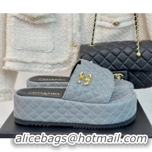 Purchase Chanel Quilted Lambskin Platform Slide Sandals with Strass CC Grey 601023