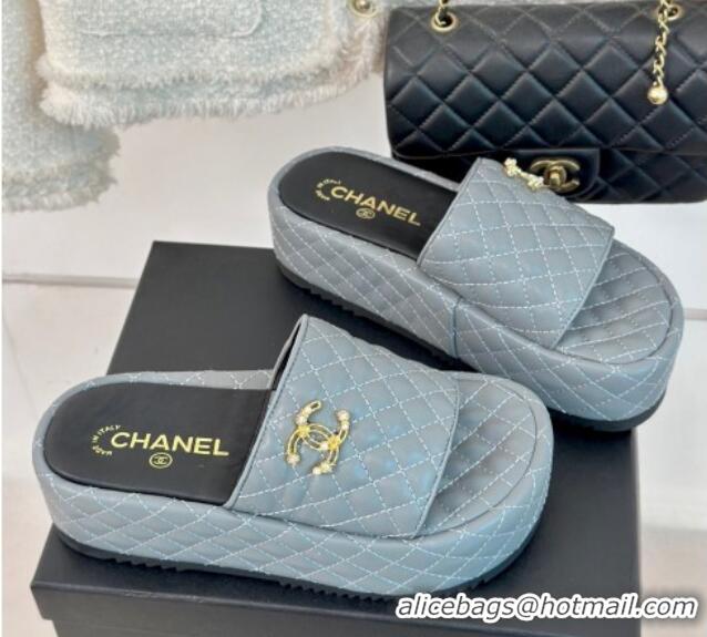 Purchase Chanel Quilted Lambskin Platform Slide Sandals with Strass CC Grey 601023