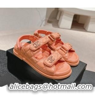 Popular Style Chanel Quilted Lambskin Strap Flat Sandals with Chain CC Peachy Pink 601026