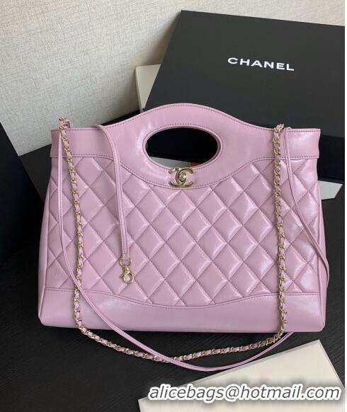 Discount Fashion Chanel 31 Shiny Lambskin East-West Shopping bag AS4854 Light Purple 2024