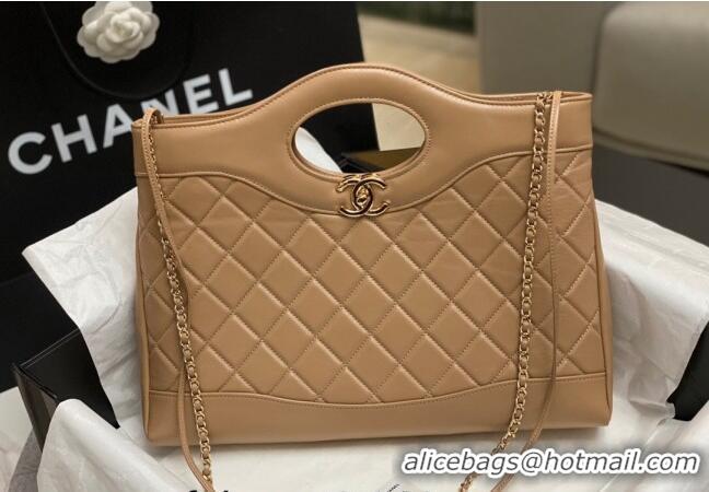 Most Popular Chanel 31 Shiny Lambskin East-West Shopping bag AS4854 Brown 2024