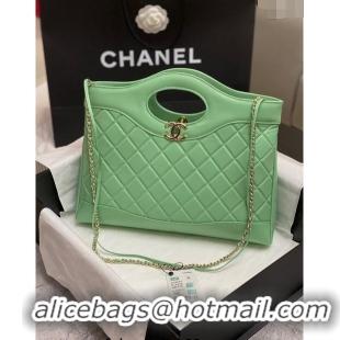 Original Cheap Chanel 31 Shiny Lambskin East-West Shopping bag AS4854 Light Green 2024