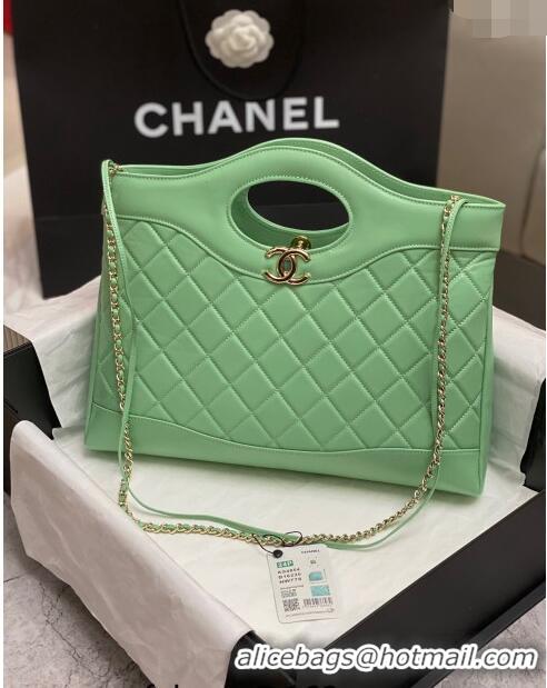 Original Cheap Chanel 31 Shiny Lambskin East-West Shopping bag AS4854 Light Green 2024