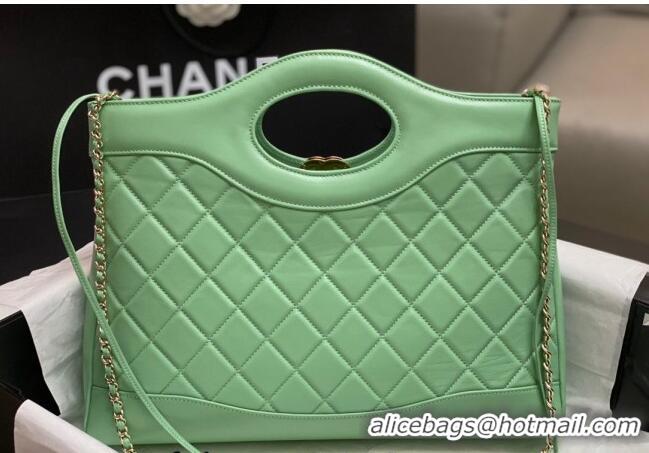 Original Cheap Chanel 31 Shiny Lambskin East-West Shopping bag AS4854 Light Green 2024