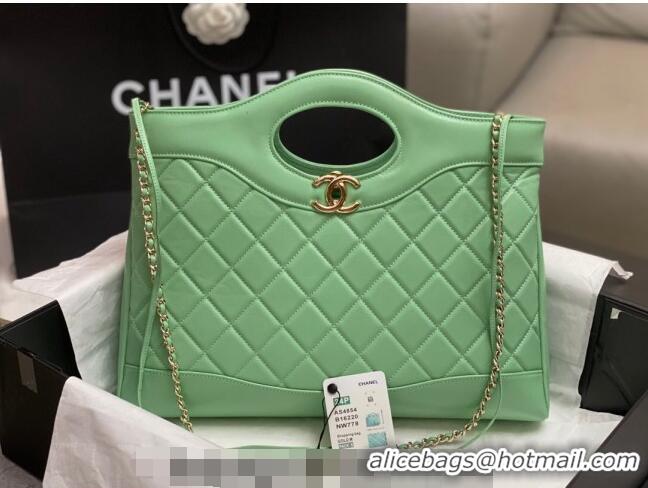 Original Cheap Chanel 31 Shiny Lambskin East-West Shopping bag AS4854 Light Green 2024