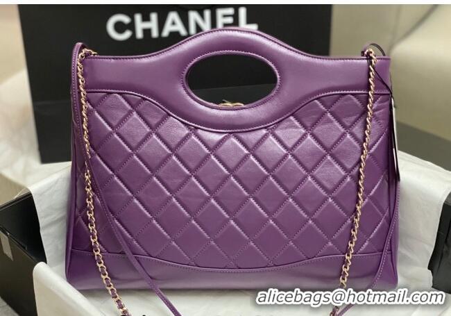 Famous Brand Chanel 31 Shiny Lambskin East-West Shopping bag AS4854 Dark Pink 2024