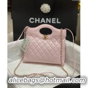 New Fashion Chanel 31 Bag Shiny Lambskin Mini Shopping Bag AS4133 Light Pink 2024