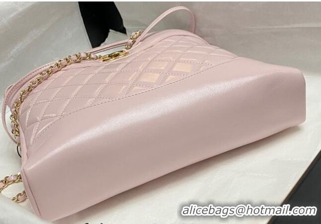 New Fashion Chanel 31 Bag Shiny Lambskin Mini Shopping Bag AS4133 Light Pink 2024