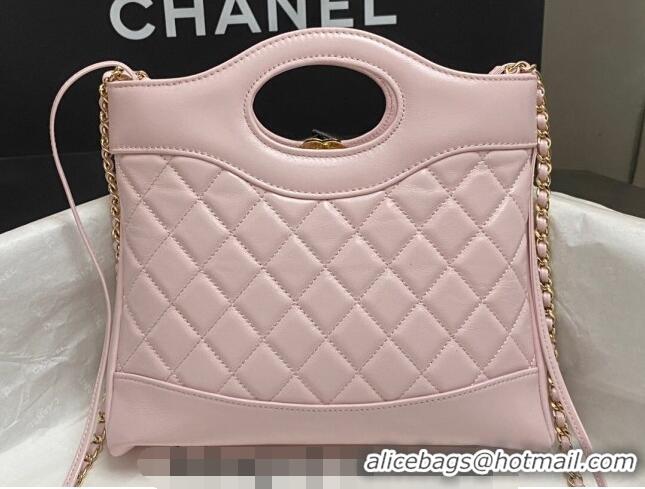 New Fashion Chanel 31 Bag Shiny Lambskin Mini Shopping Bag AS4133 Light Pink 2024