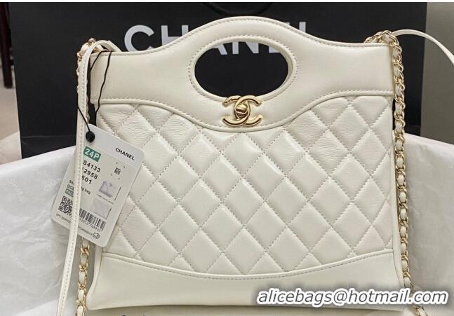 Big Discount Chanel 31 Bag Shiny Lambskin Mini Shopping Bag AS4133 White 2024