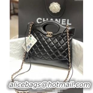 Top Quality Chanel 31 Bag Shiny Lambskin Mini Shopping Bag AS4133 Black 2024