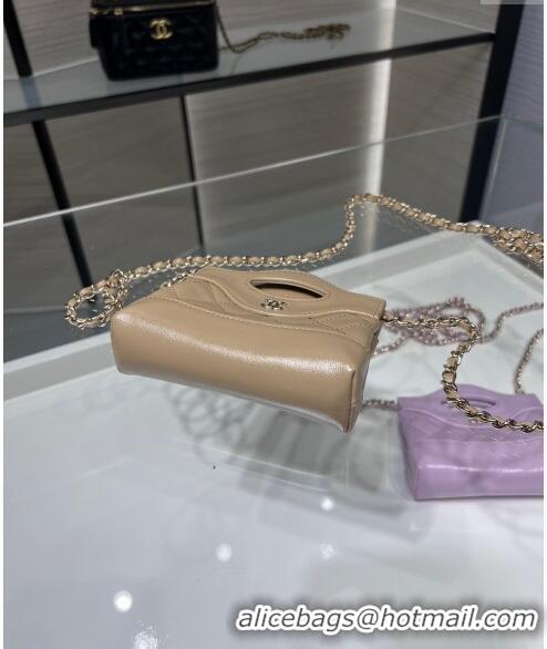 Cheapest Chanel Shiny Lambskin Clutch with Chain AP3875 Beige 2024