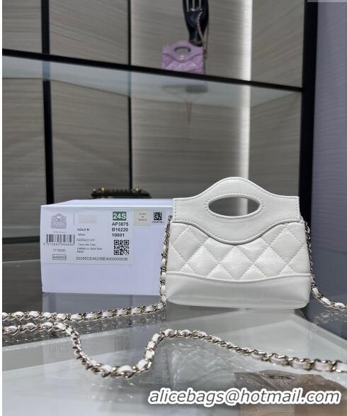 Low Cost Chanel Shiny Lambskin Clutch with Chain AP3875 White 2024