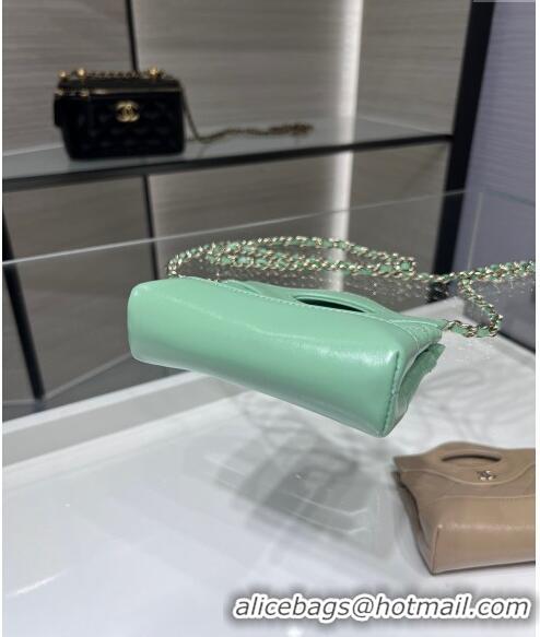 Luxury Classic Chanel Shiny Lambskin Clutch with Chain AP3875 Light Green 2024