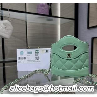 Inexpensive Chanel Shiny Lambskin Clutch with Chain AP3924 Light Green 2024