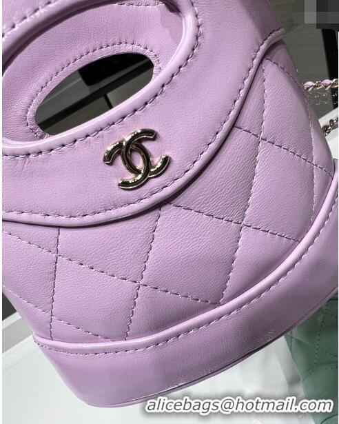 New Release Creation Chanel Shiny Lambskin Clutch with Chain AP3924 Light Purple 2024