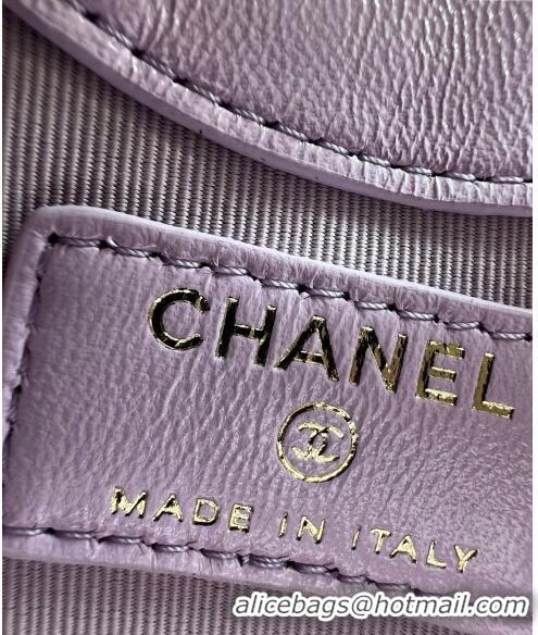 New Release Creation Chanel Shiny Lambskin Clutch with Chain AP3924 Light Purple 2024