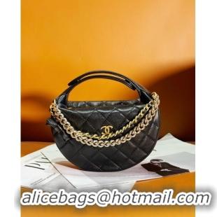 Hot Style Chanel Grained Shiny Calfskin Pouch with Bow Chain AP3943 Black 2024