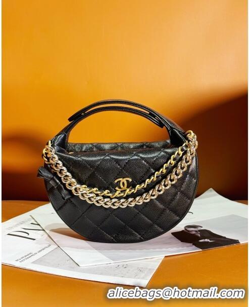 Hot Style Chanel Grained Shiny Calfskin Pouch with Bow Chain AP3943 Black 2024