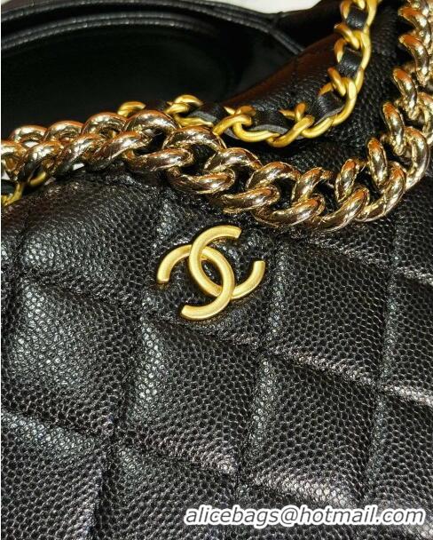 Hot Style Chanel Grained Shiny Calfskin Pouch with Bow Chain AP3943 Black 2024