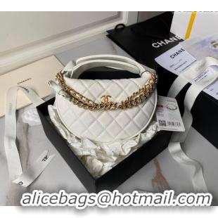 Original Cheap Chanel Grained Shiny Calfskin Pouch with Bow Chain AP3943 White 2024