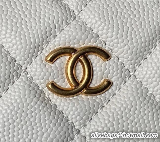 Original Cheap Chanel Grained Shiny Calfskin Pouch with Bow Chain AP3943 White 2024