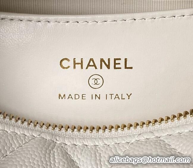 Original Cheap Chanel Grained Shiny Calfskin Pouch with Bow Chain AP3943 White 2024