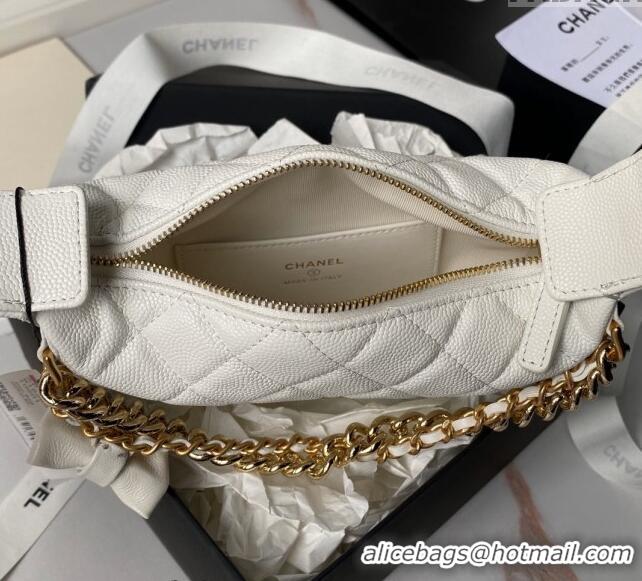 Original Cheap Chanel Grained Shiny Calfskin Pouch with Bow Chain AP3943 White 2024