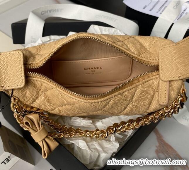 Buy Discount Chanel Grained Shiny Calfskin Pouch with Bow Chain AP3943 Apricot 2024