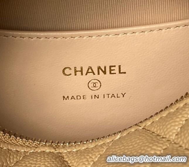 Buy Discount Chanel Grained Shiny Calfskin Pouch with Bow Chain AP3943 Apricot 2024