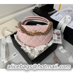 Top Quality Chanel Grained Shiny Calfskin Pouch with Bow Chain AP3943 Light Pink 2024