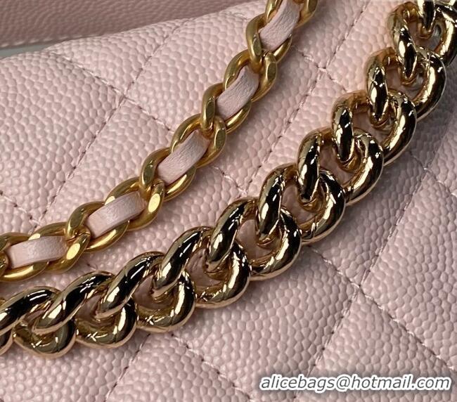 Top Quality Chanel Grained Shiny Calfskin Pouch with Bow Chain AP3943 Light Pink 2024