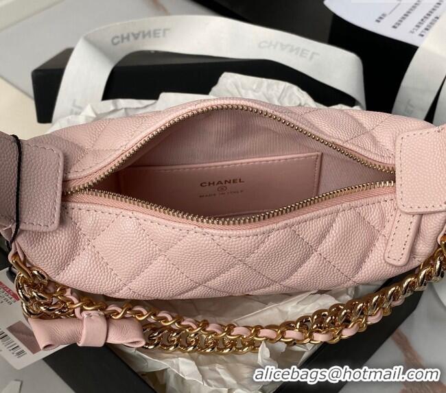 Top Quality Chanel Grained Shiny Calfskin Pouch with Bow Chain AP3943 Light Pink 2024