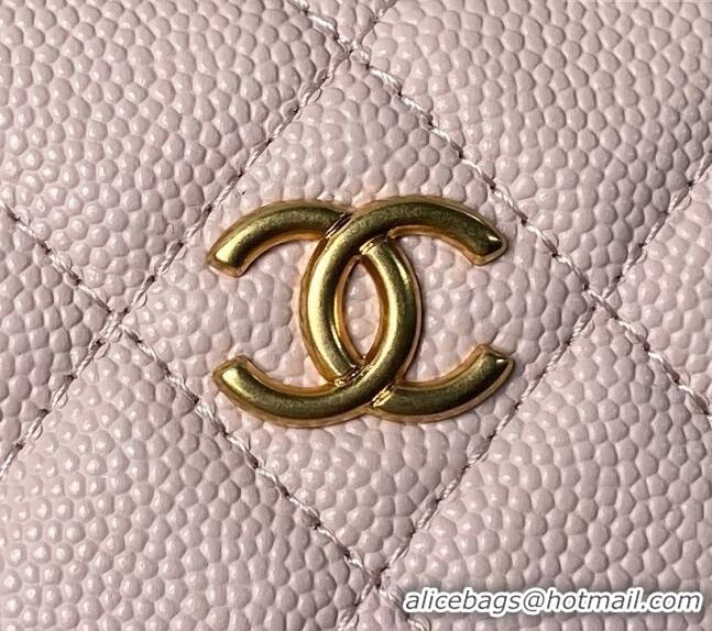 Top Quality Chanel Grained Shiny Calfskin Pouch with Bow Chain AP3943 Light Pink 2024