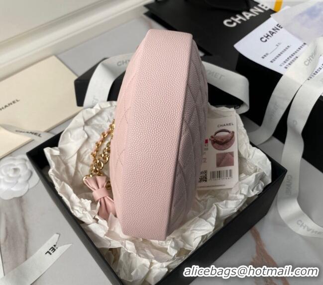 Top Quality Chanel Grained Shiny Calfskin Pouch with Bow Chain AP3943 Light Pink 2024