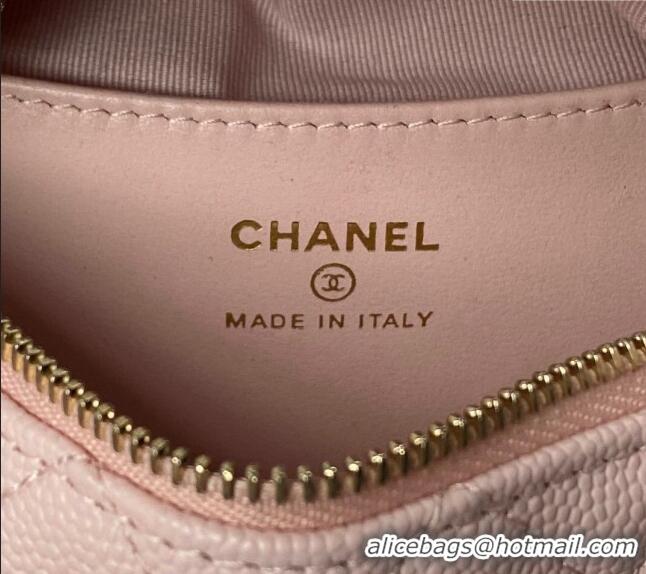 Top Quality Chanel Grained Shiny Calfskin Pouch with Bow Chain AP3943 Light Pink 2024