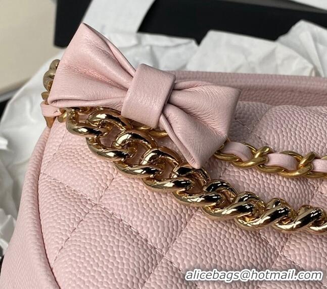 Top Quality Chanel Grained Shiny Calfskin Pouch with Bow Chain AP3943 Light Pink 2024